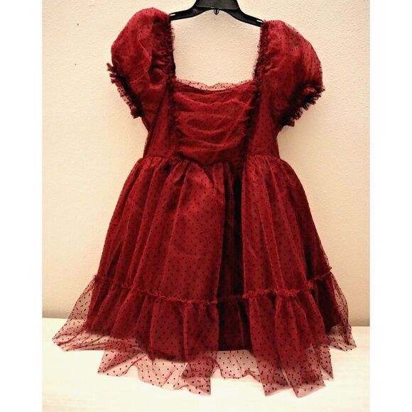 Mia Joy Joyfolie Women's Sz XS Burgundy Dot Perla Short Babydoll Dress - Picture 1 of 9